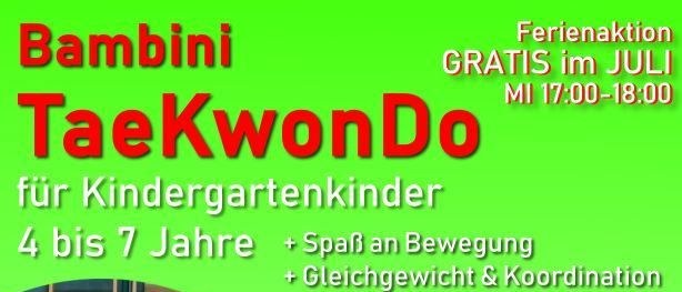 Taekwondo-Plakat für Kinder im Kindergartenalter von 4 bis 7 Jahren. Vorteile umfassen Spaß, Gleichgewicht, Koordination, Selbstbewusstsein, Werte und Disziplin. Kontaktdetails und Website angegeben.