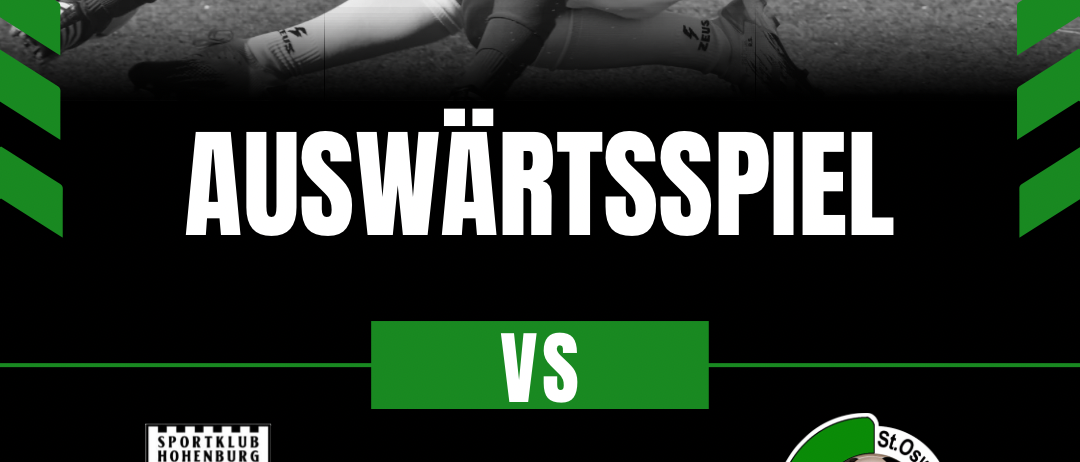 Eine Werbung für ein Fußballspiel am 8. Mai 2026. Teams sind SK Hohenburg und GSV St. Oswald. Der Ort ist St. Johann ob Hohenburg.
