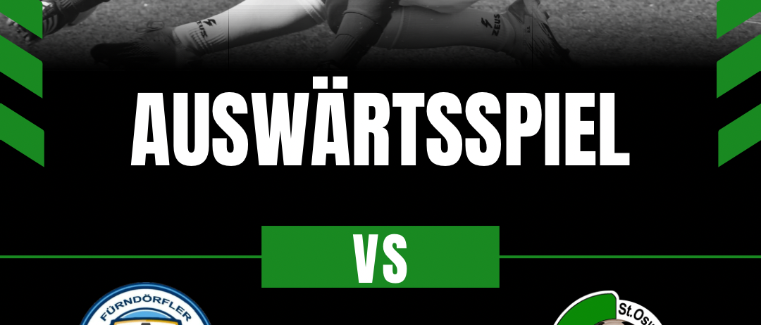 Plakat für ein Auswärtsspiel zwischen STT Fürndorfler und GSV St. Oswald am 12. Juni 2026 um 19:00 Uhr. Der Ort ist Sportplatzstraße 10, 8561 Söding.