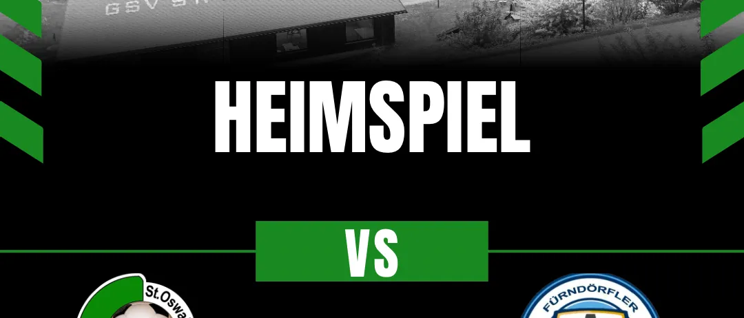 Ein Schwarz-Weiß-Bild eines Fußballfeldes mit einem Banner darüber. Das Banner steht 'Samstag, 05. September 2026, 19:00 Uhr'. Das Feld ist leer mit einem Gebäude im Hintergrund. Zwei Teamlogos sind unten links und rechts mit den Worten 'Heimspiel' in der Mitte angezeigt.