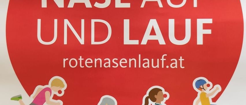 Ein Plakat zeigt verschiedene Menschen und Hunde in Bewegung. Es steht 'Nase auf und Lauf' und hat eine Website-Adresse. Es gibt einen Aufruf zum 'Anmelden!' in einem blauen Kreis.