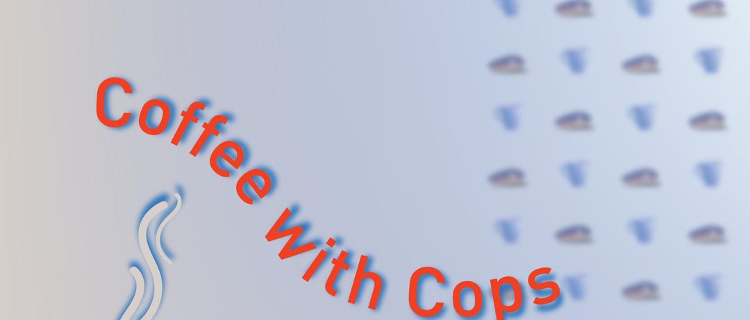 Poster für Coffee with Cops mit einer Tasse Kaffee und Dampf. Kontakt Daniela Samer-Belfin, Sicherheitsbeauftragte, Polizei Illingen, 059133 6222.
