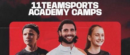 Werbeplakat für FC Gleisdorf Fußballcamp, mit einem Mann und zwei Kindern. Termine: 27.-31.07.2026. Ort: Gleisdorf, Stadionstraße 1, 8200. Aktivitäten beinhalten Fußballtraining, Turniere und Nike Camp-Einrichtung.