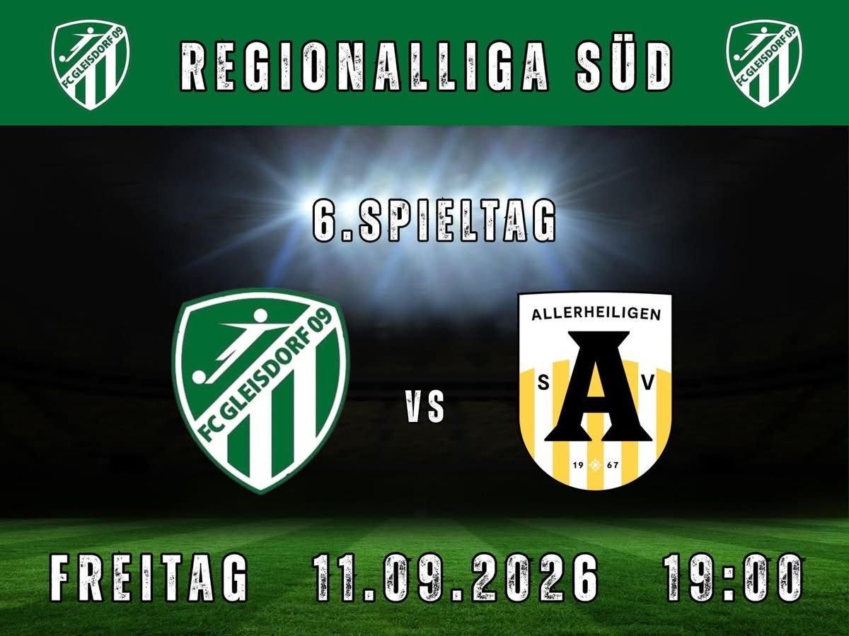 Soccer match poster for Regionalliga Sud with FC Gleisdorf 09 vs. Allerheiligen on September 11, 2026 at 19:00.