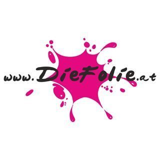 Ein pinkes Spritzerlogo mit schwarzem Text, der 'www.DieFolie.at' lautet, was auf eine Website für Die Folie hinweist, wahrscheinlich im Bereich Design oder Kreativität.