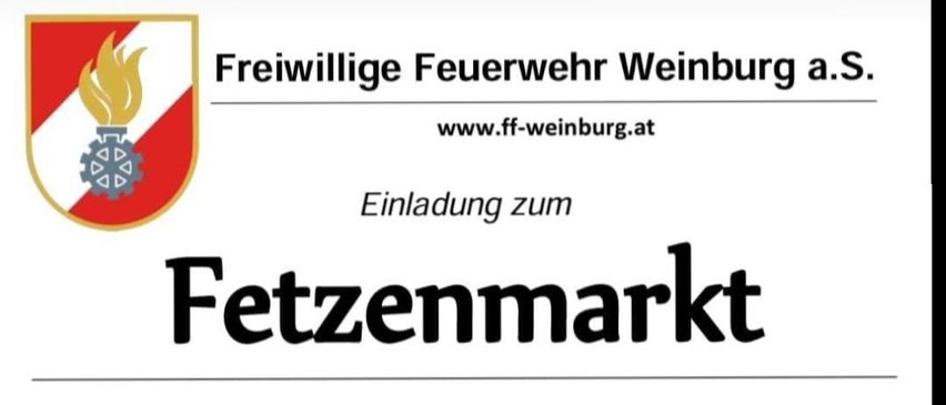Einladung zum Fettenmarkt vom 16. bis 18. Mai 2025 in der Sporthalle Weinburg. Geöffnet ab 17 Uhr am Freitag, 8 Uhr am Samstag und 8 Uhr am Sonntag mit Frühschoppen.