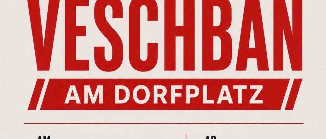 Plakat für eine freiwillige Feuerwehrveranstaltung in Veschwban, geplant für den 29. August 2026 um 17:00 Uhr. Die Veranstaltung findet am Dorfplatz statt.