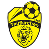 Das Logo einer Sportmannschaft namens Taufkirchen, gegründet 1962, zeigt einen brüllenden Löwen mit einem Fußball darüber auf schwarzem Hintergrund.