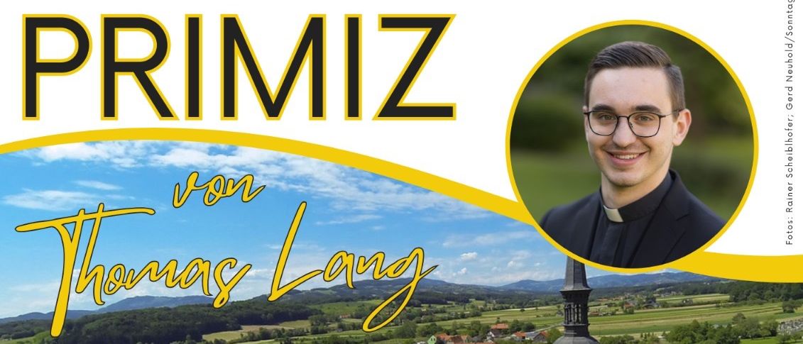 Plakat zur Priesterweihe von Thomas Lang am 29. Juni 2025, gefolgt von einer Agape im Priesterseminar. Veranstaltungen in Kaindorf am 11. und 13. Juli 2025. Foto: Rainer Scholzhofer.