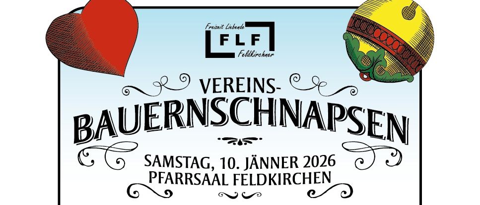 Ein Plakat für die Vereinsbauernschnapsen-Veranstaltung am Samstag, 10. Januar 2026 im Pfarrsaal Feldkirchen. Vier Frauen sitzen an einem Tisch, gekleidet in traditioneller Kleidung und spielen Karten.