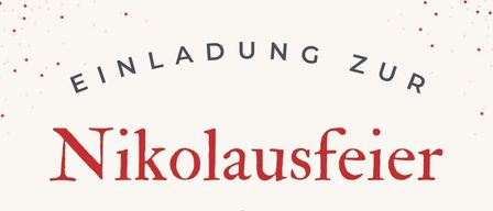 Plakat für Nikolausfeier mit einer Illustration von Santa Claus in einem roten Mantel und Hut, der einen Stab hält. Die Veranstaltung findet am 5. Dezember um 17:30 Uhr im Laumannpark Ernstbrunn statt, mit Nikolaus und Krampus.