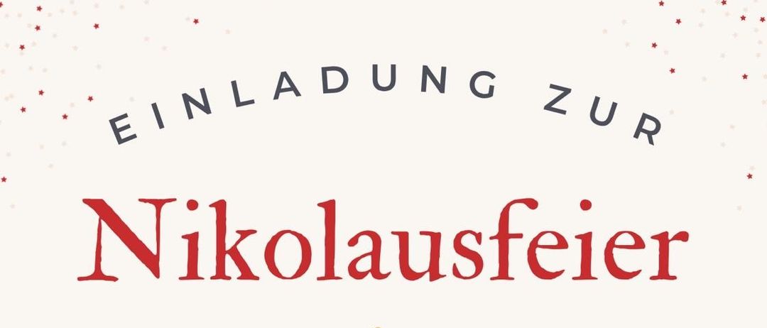 Plakat für Nikolausfeier mit einer Illustration von Santa Claus in einem roten Mantel und Hut, der einen Stab hält. Die Veranstaltung findet am 5. Dezember um 17:30 Uhr im Laumannpark Ernstbrunn statt, mit Nikolaus und Krampus.
