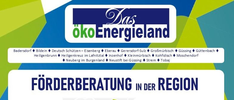 Plakat mit Informationen über kostenlose Beratungen zu Themen wie Förderungen, erneuerbare Energielösungen, Heizungsaustausch & Sanierung, Stromverbrauchs-/Tarifcheck etc. von 14-16 Uhr am 14., 21., 23. und 25. April 2026.