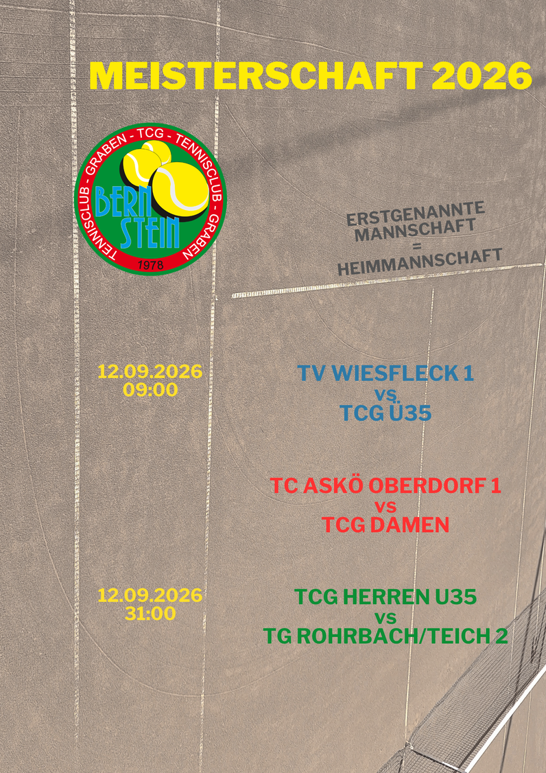 Tennis match schedule for 12th September 2026, featuring matches at TV Wiesfleck, TC Asko Oberdorf, and TCG Herren U35.