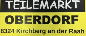 Plakat für Oldtimerteilemarkt in Oberdorf am 28. März 2020. Die Veranstaltung findet in 8324 Kirchberg an der Raab statt, Beginn um 7 Uhr für Autos, Motorräder und Traktoren. Ein Bild eines Oldtimers wird angezeigt.