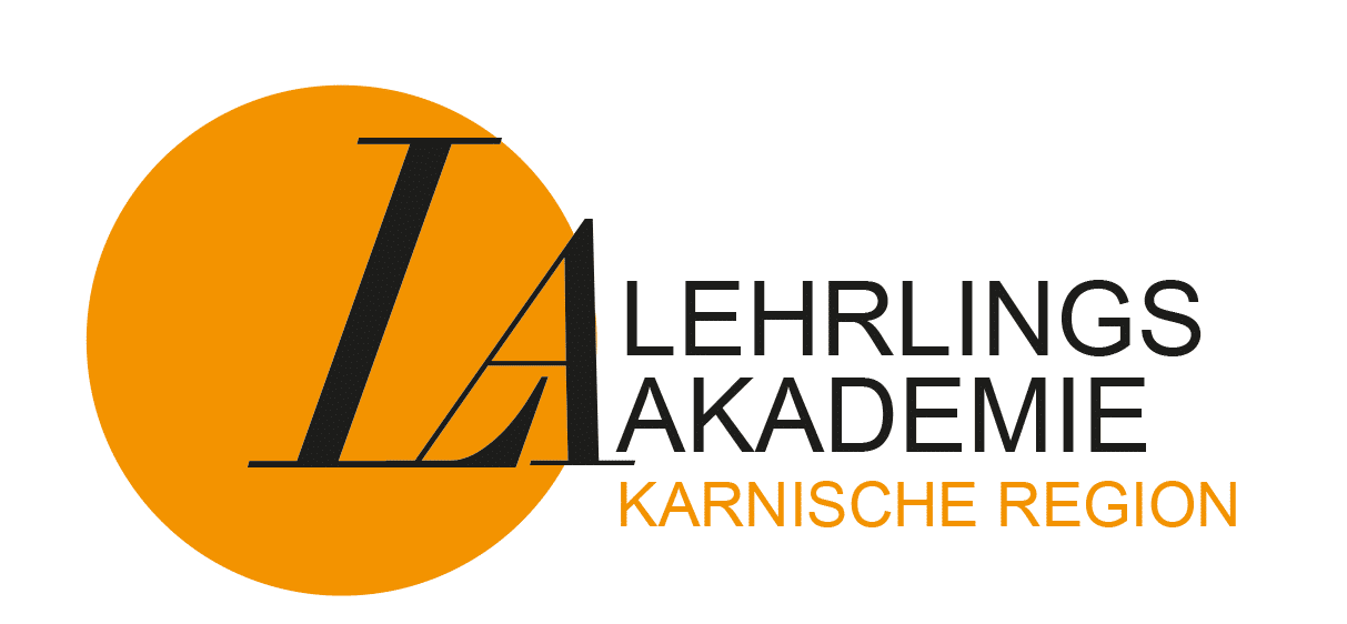 Ein Logo mit 'L' und 'Lehrling Akademie' in Weiß auf schwarzem Hintergrund. Das 'L' ist gelb.