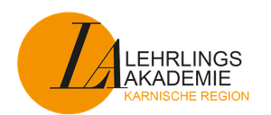 Ein Logo mit 'L' und 'Lehrling Akademie' in Weiß auf schwarzem Hintergrund. Das 'L' ist gelb.