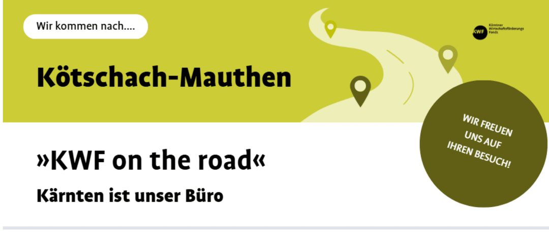 Ein Werbebanner mit einem Straßenbild und den Texten 'nach-Mauthen' und 'auf der Straße'. Der Text 'st unser Büro' befindet sich darunter. Das Bild hat einen grünen Hintergrund.