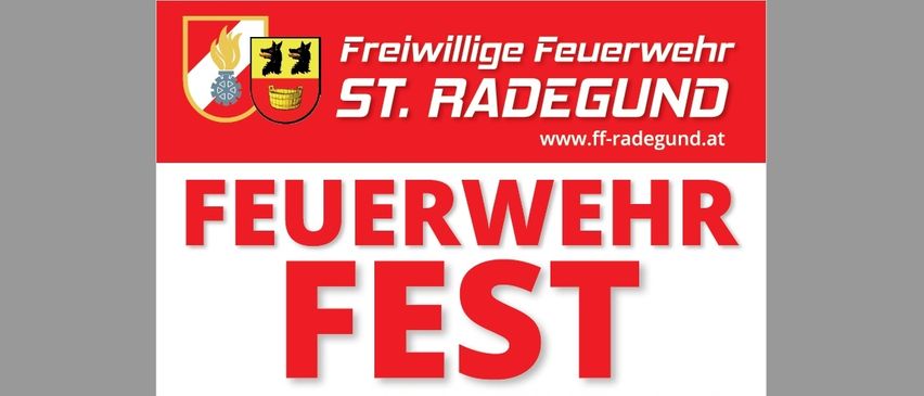 Poster for the St. Radegund Fire Brigade Festival. Features a fire truck, music, and events on September 12th and 13th.