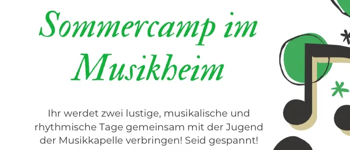 Ihr werdet zwei lustige, musikalische und rhythmische Tage gemeinsam mit der Jugend der Musikkapelle verbringen! Seid gespannt! Wann: 21. und 22. August 2025 von 9.00 Uhr bis 15.00 Uhr im Musikheim. Materialkosten betragen pro Kind 20,-. Diese sind in bar zu bezahlen. Wir bitten um die Anmeldung bis spätestens 03. August 2025 an Elisa Potzinger unter 0664/86899595.