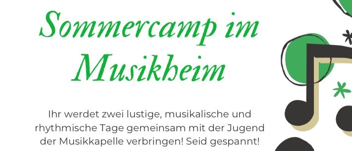 Ihr werdet zwei lustige, musikalische und rhythmische Tage gemeinsam mit der Jugend der Musikkapelle verbringen! Seid gespannt! Wann: 21. und 22. August 2025 von 9.00 Uhr bis 15.00 Uhr im Musikheim. Materialkosten betragen pro Kind 20,-. Diese sind in bar zu bezahlen. Wir bitten um die Anmeldung bis spätestens 03. August 2025 an Elisa Potzinger unter 0664/86899595.