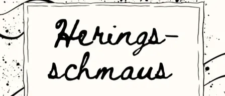 Plakat für ein Heringsfest. Das Datum ist der 18. Februar 2026. Ort ist Kastell Stegersbach. Es sind drei Fischillustrationen zu sehen.