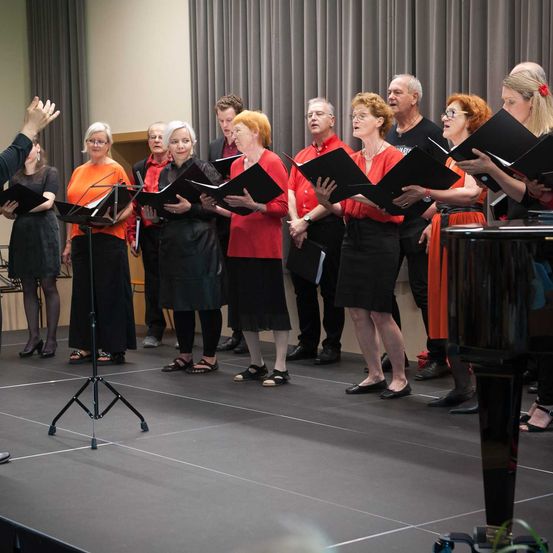 Bild enthält, Adult, Female, Person, Woman, Male, Man, Group Performance, Musician, Singing, Glasses