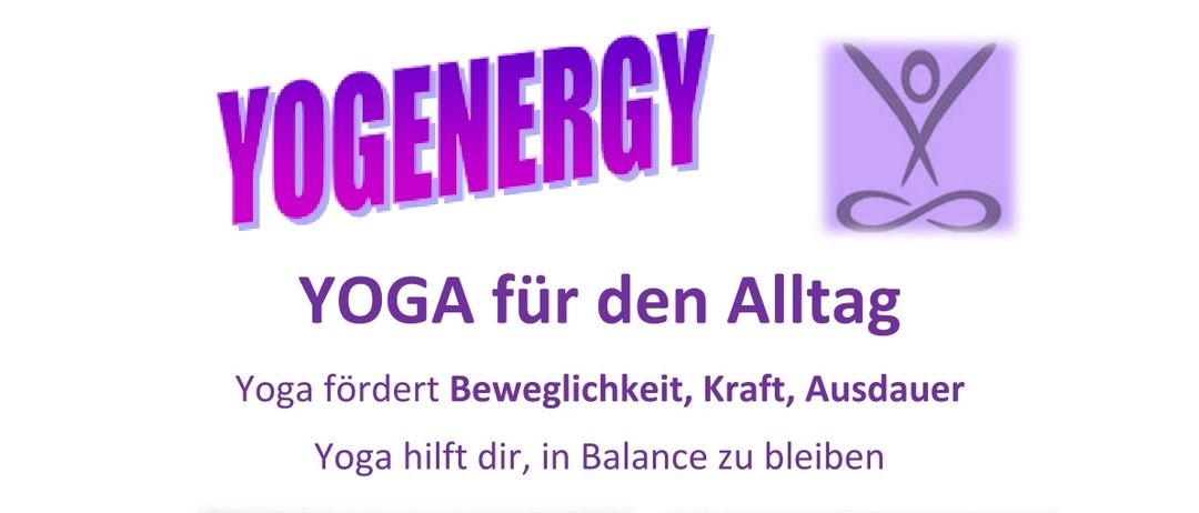 Flyer für ein Yoga-Event, das eine Gruppe von Menschen zeigt, die Yoga-Posen auf Matten praktizieren. Der Text ist auf Deutsch und bewirbt Yoga für das allgemeine Wohlbefinden. Das Datum und die Uhrzeit sind auf Mittwoch, den 16. September 2026, um 18:30 Uhr festgelegt.