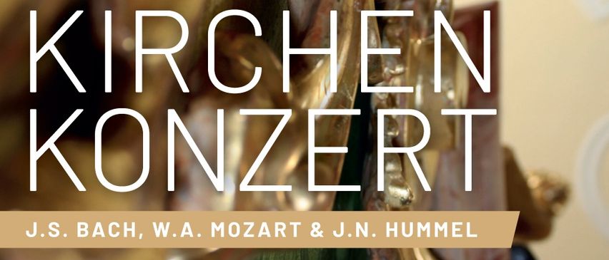 Ein Plakat für ein Kirchenkonzert mit Bach, Mozart und Hummel am 20. September 2025. Es enthält den Text 'Eintrittskarte' in der unteren rechten Ecke.