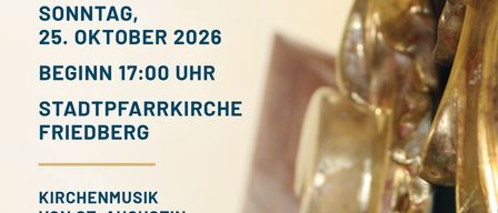 Plakat für ein klassisches Musikkonzert mit Werken von Mozart und Haydn, geplant für den 25. Oktober 2026 um 17:00 Uhr in der Stadtpfarrkirche Friedberg. Die Veranstaltung wird von KMd Peter Tiefengraber dirigiert.