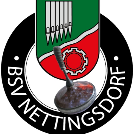 Das Emblem hat einen schwarzen Hintergrund mit einem kreisförmigen Design. Es enthält ein Musikinstrument, eine Stimmgabel und ein Zahnrad. Die Worte 'BSV Wettingsdorf' sind in Weiß geschrieben.