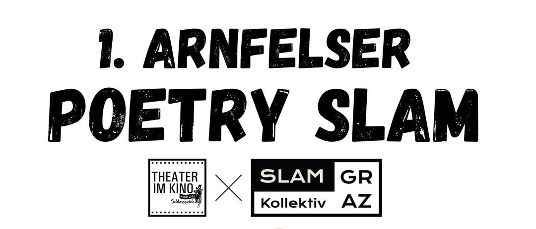 Plakat für eine Poetry-Slam-Veranstaltung mit Dalibor Markovic und Samira Patrichani. Die Veranstaltung wird von Agnes Maier moderiert und beginnt um 19:00 Uhr am 18. September. Das Plakat enthält ein Mikrofon und eine stilisierte Illustration.