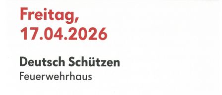 Ein Plakat für eine Blutspendeveranstaltung am 17. April 2026. Die Veranstaltung wird von Deutsch Schützen im Feuerwehrhaus von 16:30 bis 20:00 Uhr ausgerichtet. Der QR-Code dient zur Terminvereinbarung.