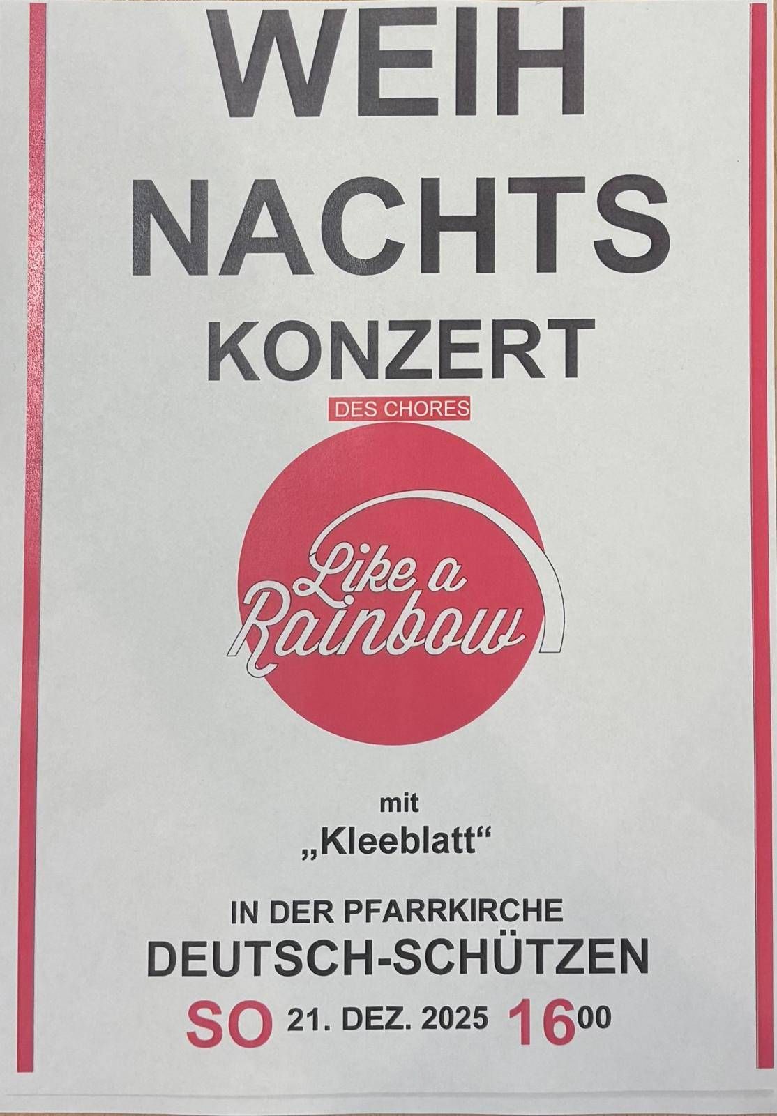 Nachtkonzert des Chores 'Like a Rainbow' mit 'Kleeblatt' in der Pfarrkirche.
