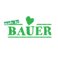 Das Bauer-Logo zeigt ein grünes Herzsymbol mit den Worten 'gemacht von Bauer' darüber, alles in Grün auf weißem Hintergrund.