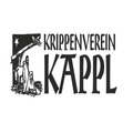 Ein schwarz-weißes Logo mit einem Stern, einer knienden Person und dem Text 'KRIPPENVEREIN KAPPL'.