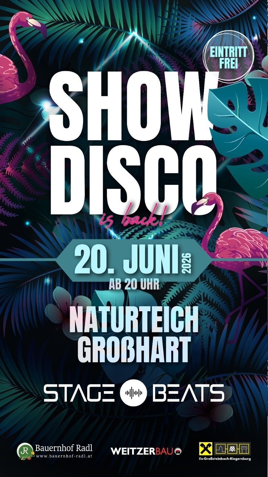 Show Disco is back! 20th June 2026, starting at 8 pm at Naturteich Grobhart.