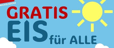 Ein Eis-Poster für alle Kinder. Kostenloses Eis am 28. August 2025, am Generationenspielplatz Ahorngasse, ab 15:30 Uhr. Solange der Vorrat reicht.