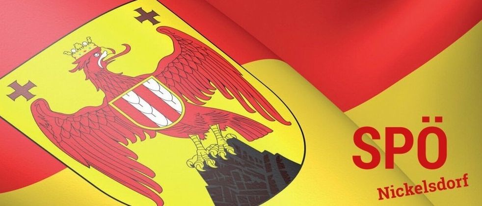 Ein rot-gelbes Emblem mit einem gekrönten Adler und einem Kreuz darauf. Die Worte 'SP Nick' stehen in Rot auf der rechten Seite des Bildes.