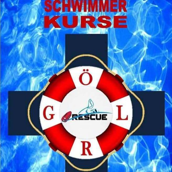Ein Lebensrettungssymbol mit den Buchstaben G, R und L. Es ist Teil eines Rettungsschwimmerkurses.