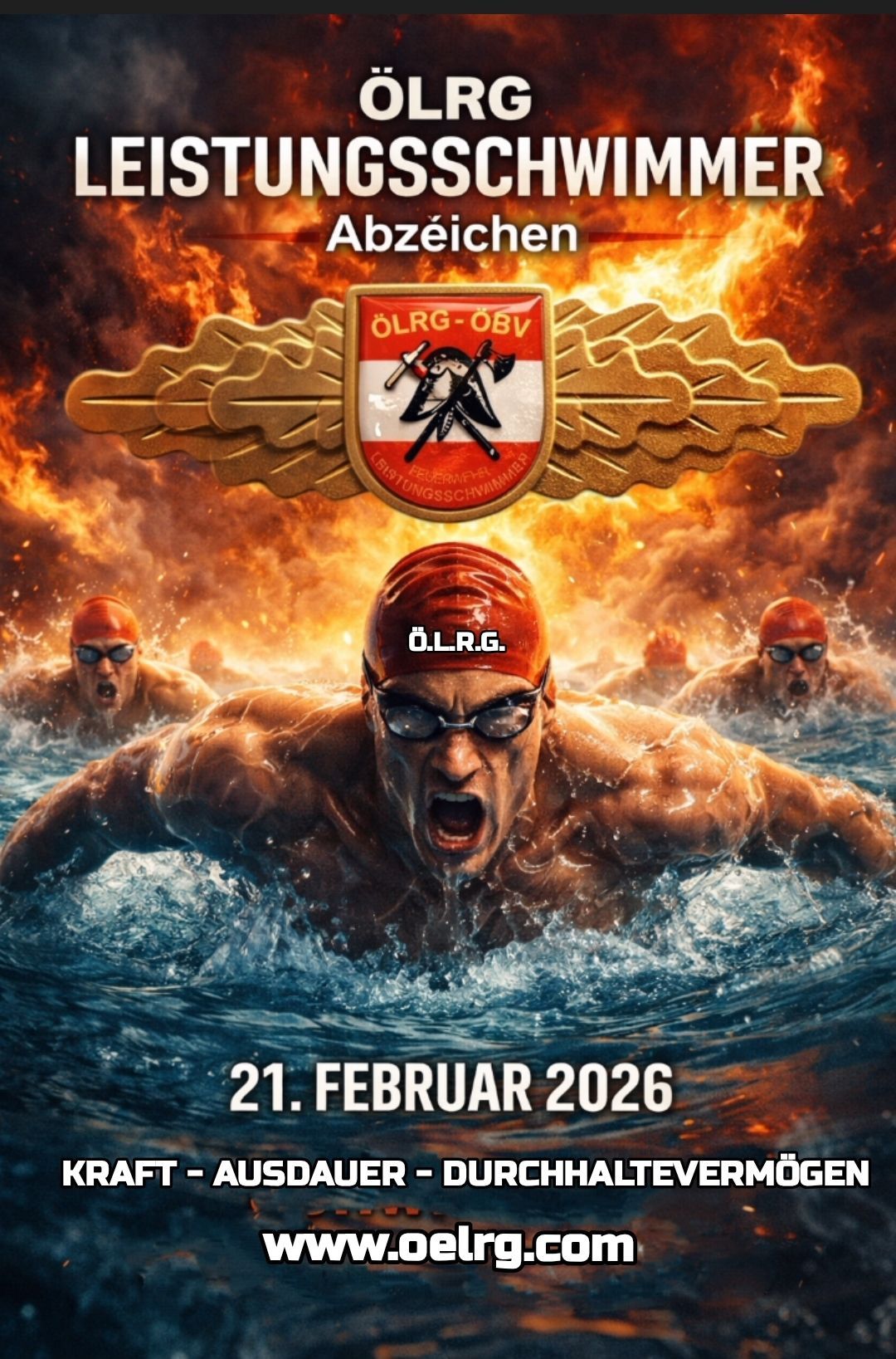 Poster with a swimmer and a logo, the text reads O.L.R.G. with a date of 21st February 2026.