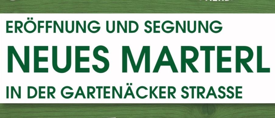 Plakat für die Eröffnung und Segnung eines neuen Märtyrers in der Gartenäcker Strasse. Das Ereignis ist am 19. Juni um 18 Uhr.