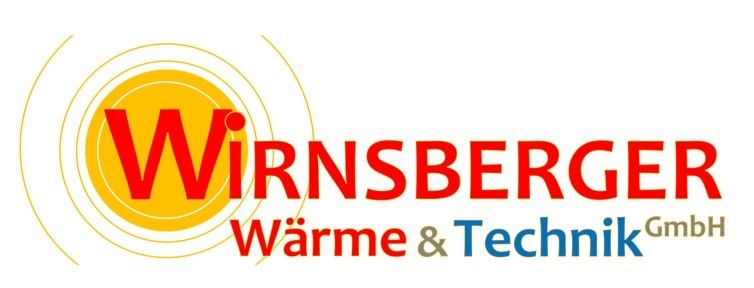 Logo der Firma Wirnsberger Warme & Technik GmbH, mit einem gelben Kreis und Strahlen sowie dem Namen in rotem und blauem Text.