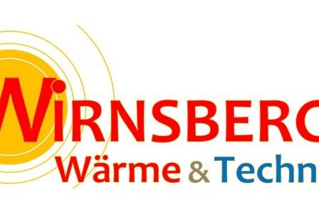 Logo der Firma Wirnsberger Warme & Technik GmbH, mit einem gelben Kreis und Strahlen sowie dem Namen in rotem und blauem Text.