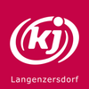 Auf rotem Hintergrund ist das weiße Logo von 'KJ' mit einer geschwungenen Linie und darunter den Worten 'Langenzensdorf' zu sehen.