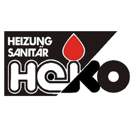 Das Logo für Heizung Sanitär Heko zeigt einen stilisierten Blutstropfen und den Text 'Heizung Sanitär' in Weiß auf schwarzem Hintergrund.