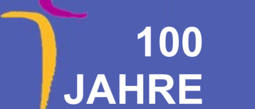 Das Bild zeigt ein Logo mit der Nummer 100 und dem Wort 'Jahre' in fettem weißen Schriftzug auf blauem Hintergrund, vermutlich zur Darstellung eines hundertjährigen Jubiläums.