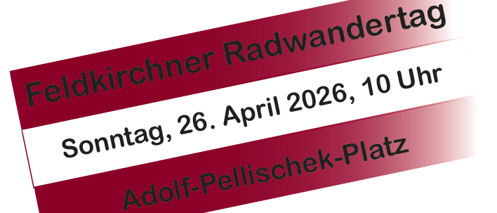 Einladung zum Feldkirchner Radwandertag, Sonntag, 26. April 2026, 10 Uhr am Adolf-Pellischek-Platz.