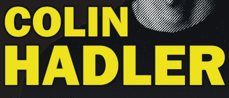 Ein Poster bewirbt eine Krimi-Lesung von 'Colin Hadler, Firewatch'. Der Titel ist in gelben, fetten Buchstaben geschrieben.