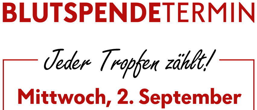 Ein fetter roter Text 'TSPENDETER' auf weißem Hintergrund. Darunter steht in kursiver schwarzer Schrift 'Jeder Tropfen zahlbar', gefolgt von 'Woche, 2. September' in Rot.